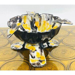 Vintage 1970s footed ashtray, wrought iron, free form brutalist shape